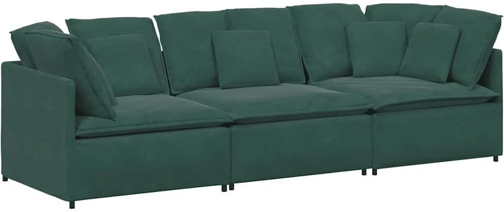 Modulinė sofa su pagalvėlėmis, aksominė, tamsiai žalia