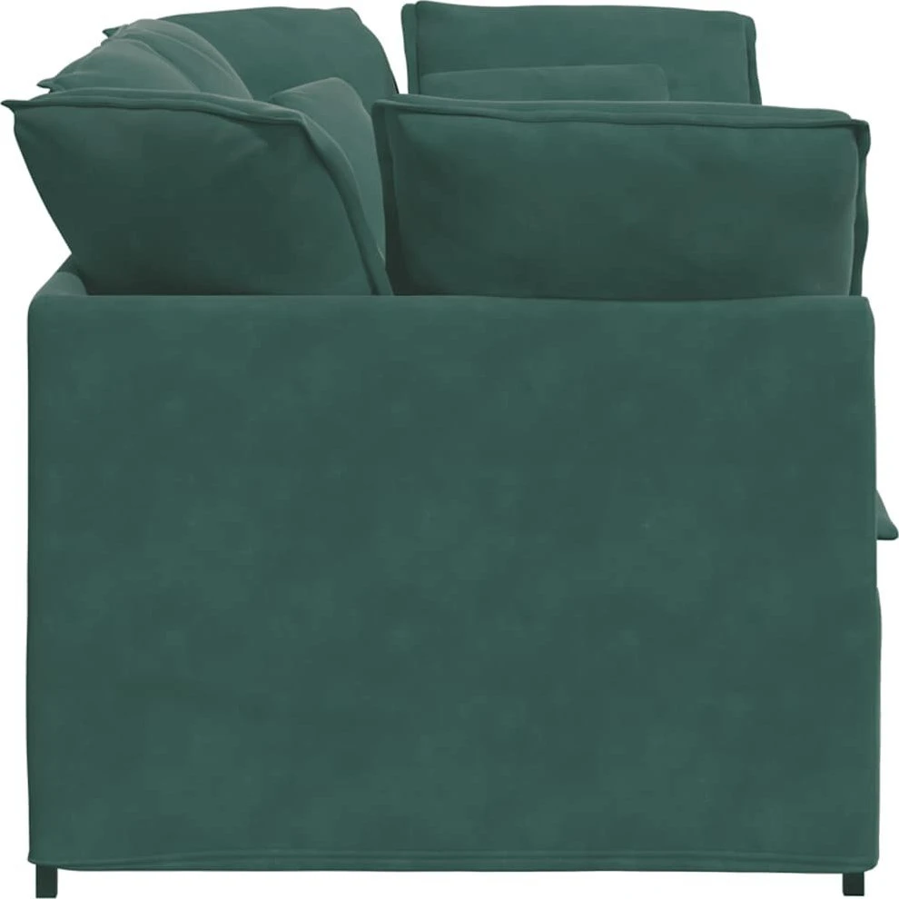 Modulinė sofa su pagalvėlėmis, aksominė, tamsiai žalia