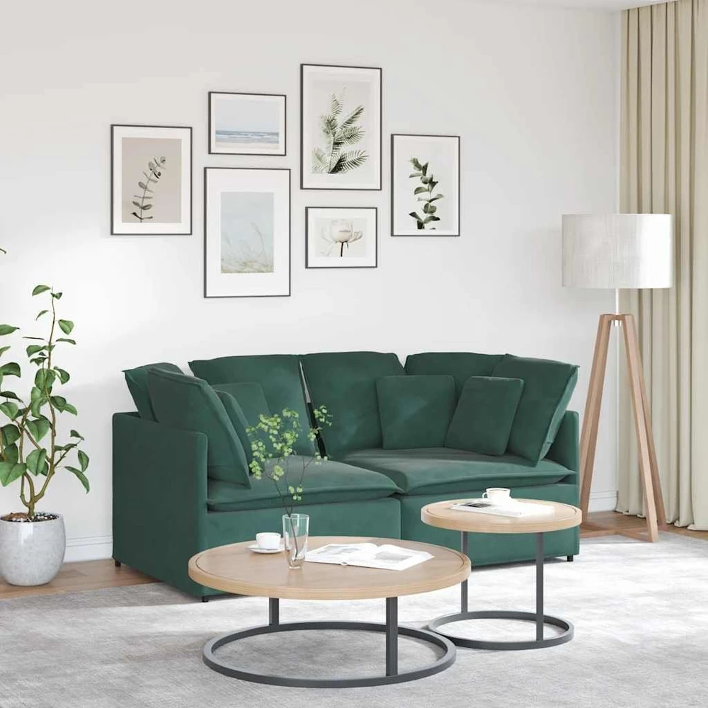 Modulinė sofa su pagalvėlėmis, aksominė, tamsiai žalia
