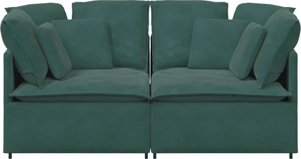 Modulinė sofa su pagalvėlėmis, aksominė, tamsiai žalia