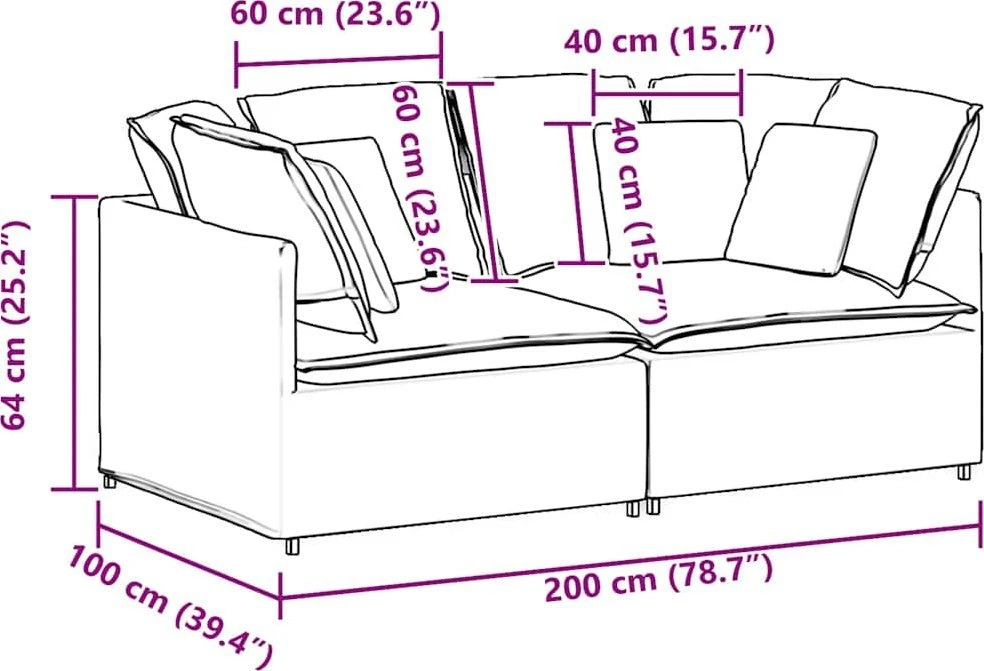 Modulinė sofa su pagalvėlėmis, audinys, džinso mėlyna