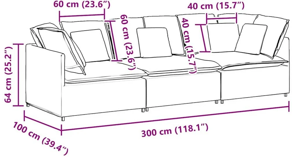 Modulinė sofa su pagalvėlėmis, audinys, džinso mėlyna