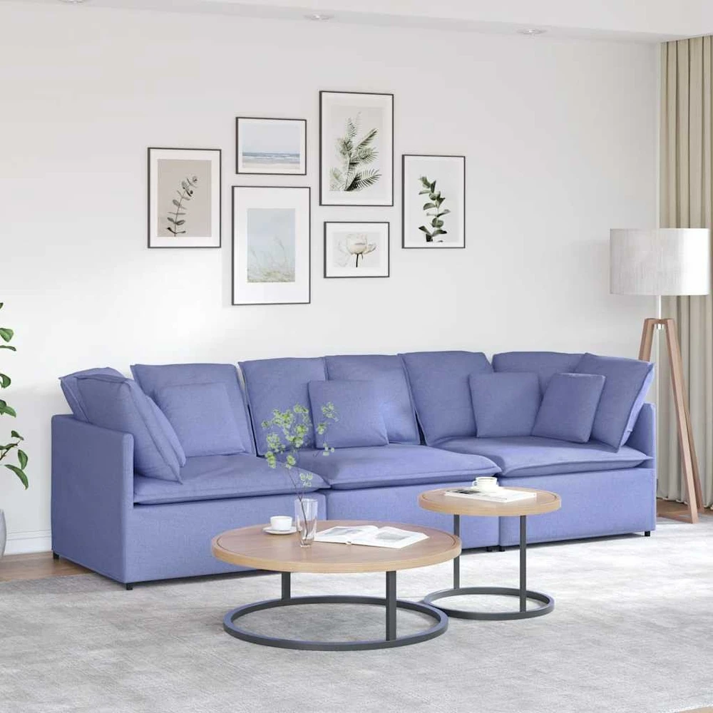 Modulinė sofa su pagalvėlėmis, audinys, džinso mėlyna