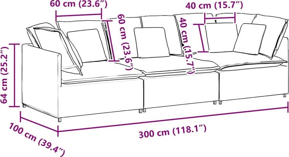 Modulinė sofa su pagalvėlėmis, audinys, šviesiai pilka