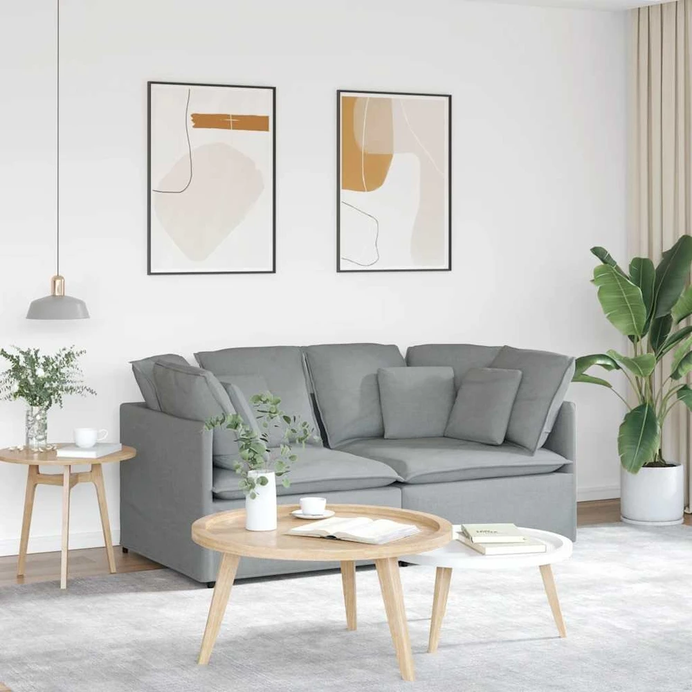 Modulinė sofa su pagalvėlėmis, audinys, šviesiai pilka