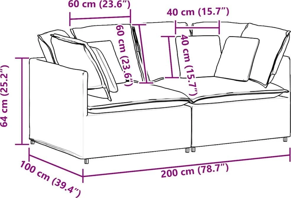 Modulinė sofa su pagalvėlėmis, audinys, šviesiai pilka