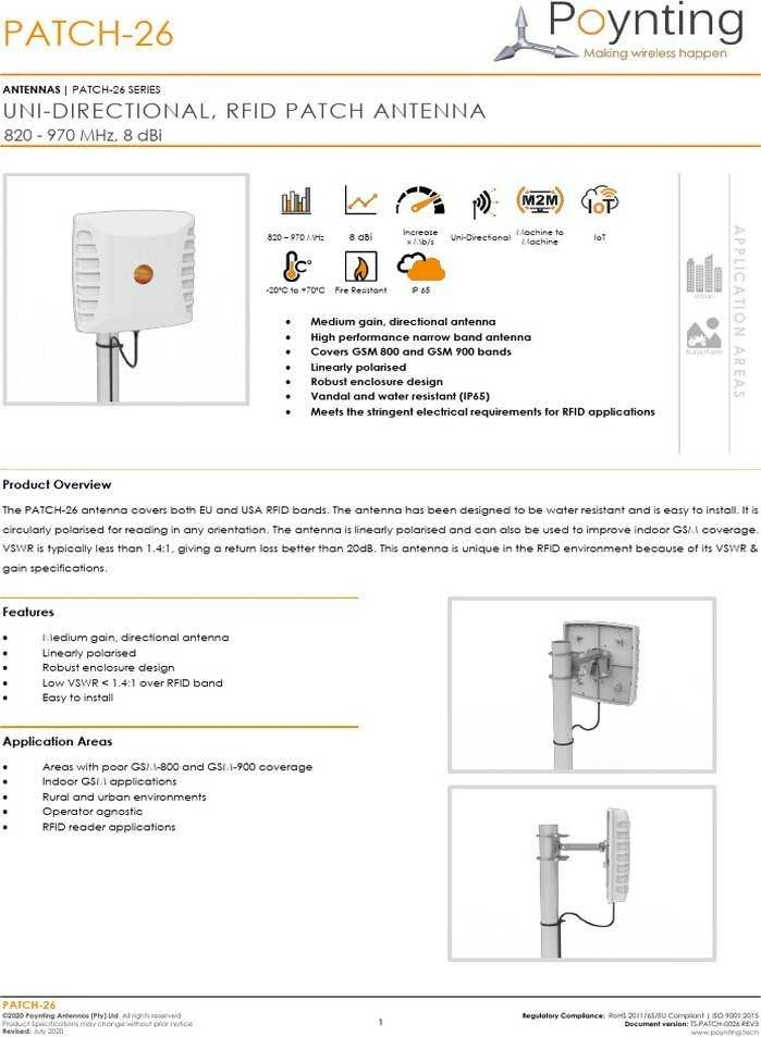 Poynting kryptinė antena, skirta RFID PATCH-26 juostai
