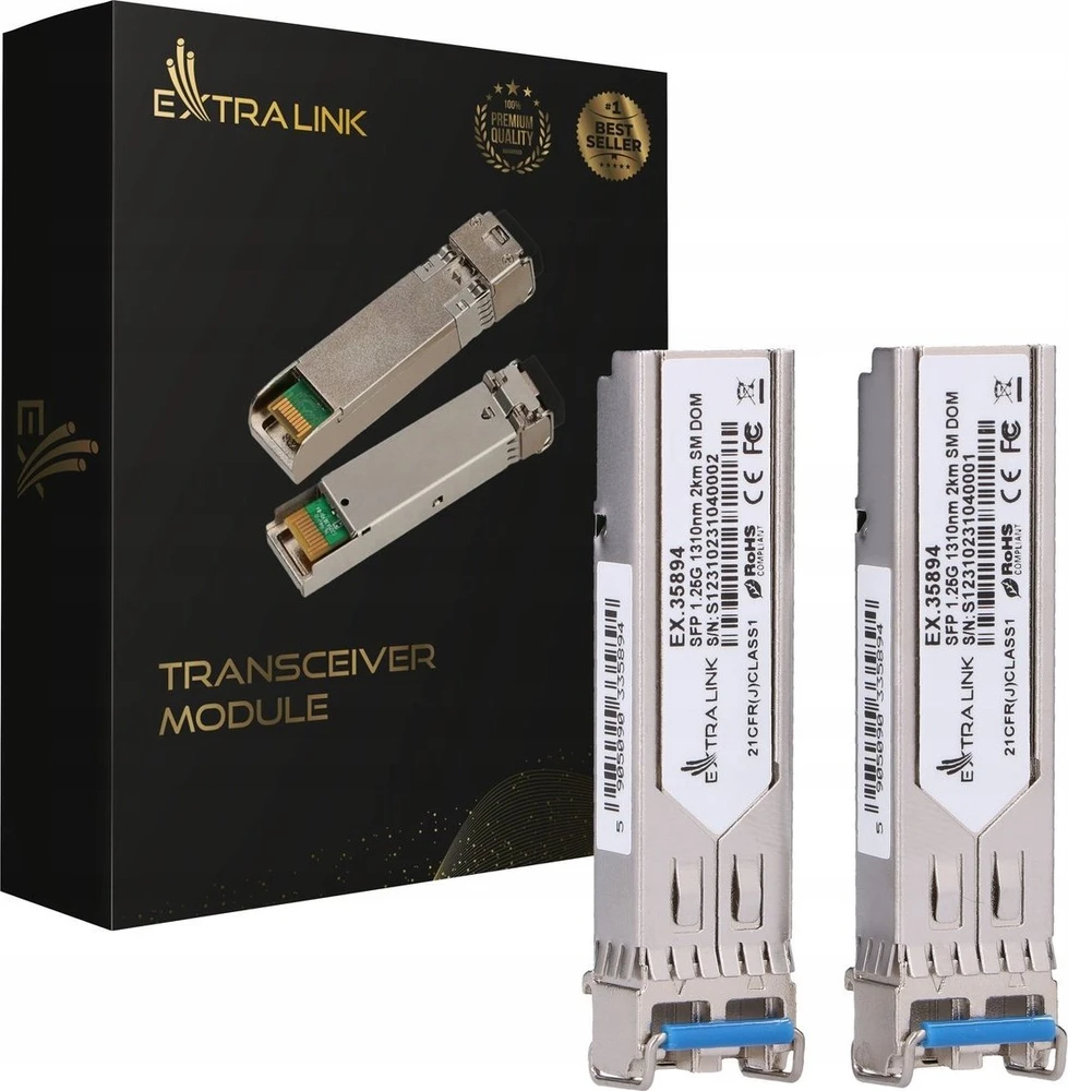 Šakotuvas „Extralink“ SFP modulis SFP 1.25G 2 vnt. pakuotėje, 1.25 Gbps, LC/UPC, 1310 nm, 2 km, vieno režimo, DOM