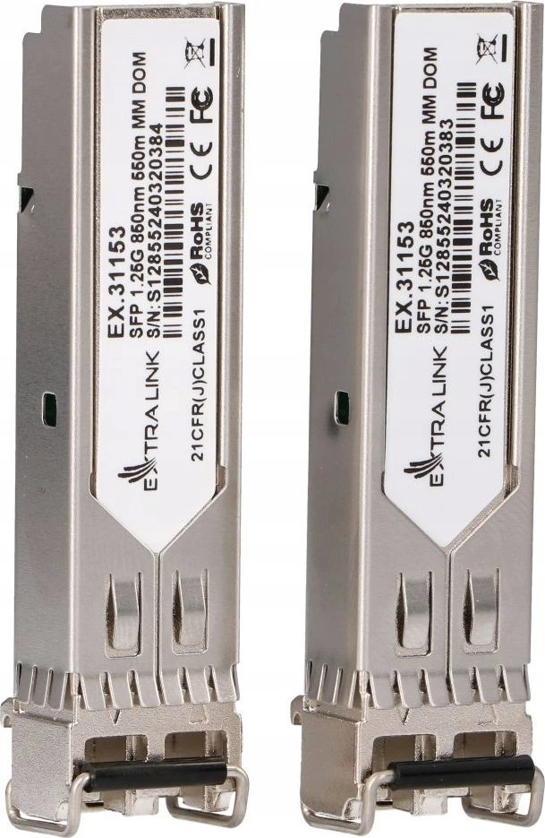Šakotuvas Extralink SFP modulis 1,25Gbps, LC/UPC, 850nm, 550m, multi mode, DOM, 2 vnt.