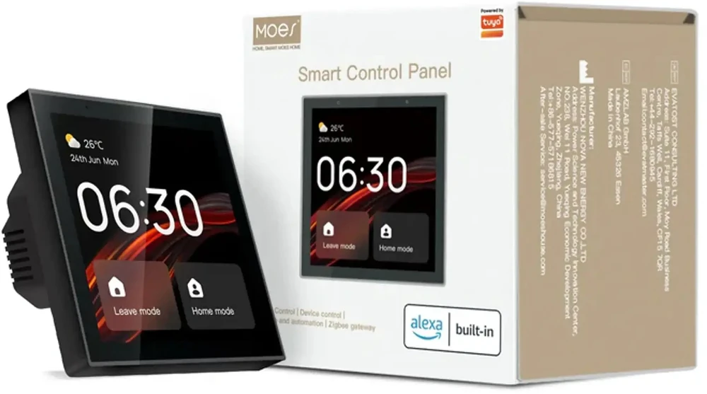 Moes Išmanių namų TUYA valdymo panelė, LCD, Wi-Fi, su ZigBee bridge, montuojama sienoje, juoda
