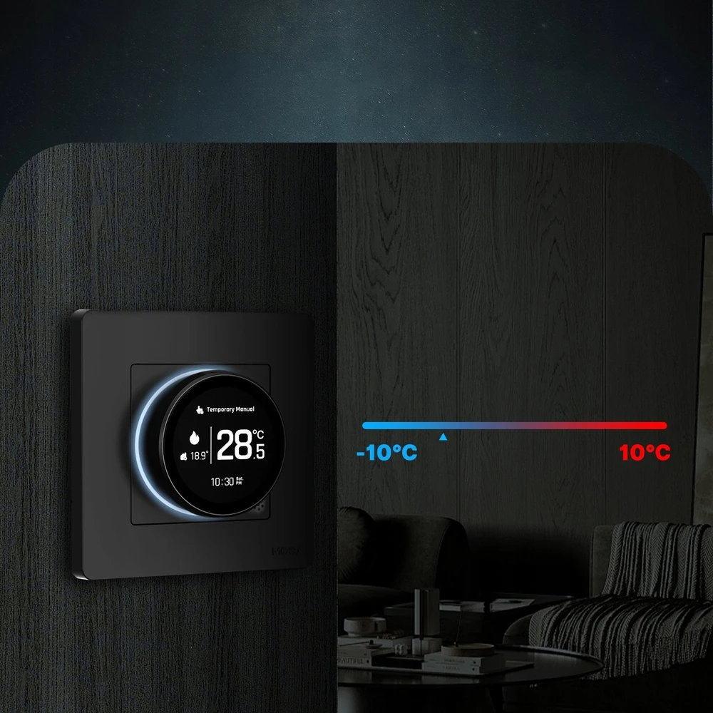 Moes Išmanus, sieninis termostatas grindų termo pavaroms su ratuku, baltas, ZigBee, TUYA