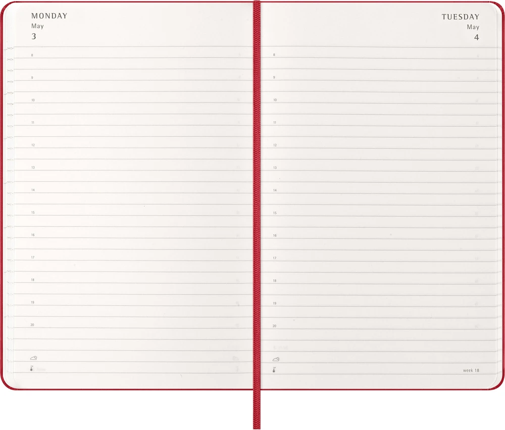 Kalender-märkmik Moleskine 2027 13x21cm, päev, kõvad kaaned, punane