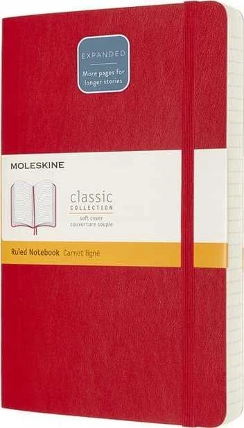 Moleskine MOLESKINE Classic L sąsiuvinis (13x21 cm), pamušalas, minkštu viršeliu, raudona raudona, 400 puslapių, raudona