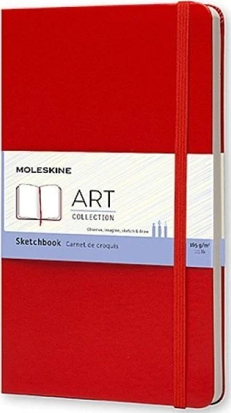 Užrašų knygutė Moleskine Sketchbooks 13x21cm, baltais lapais, kietu viršeliu, raudonos spalvos