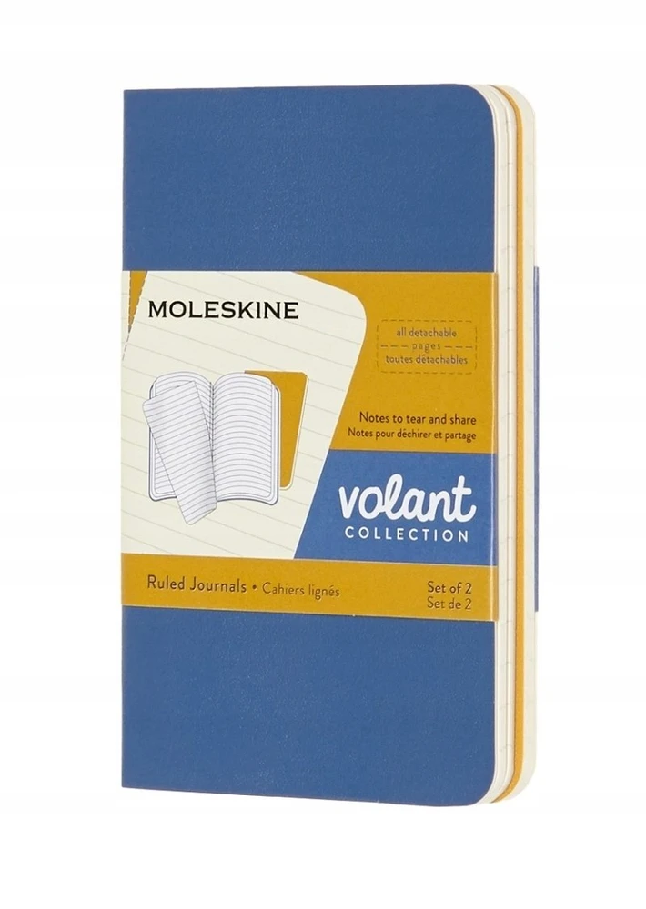 Moleskine 2 sąsiuvinių rinkinys MOLESKINE Volant, XS, 6,5x10,5cm, su linijomis, 56 lapai, mėlynos/gintarinės geltonos spalvos