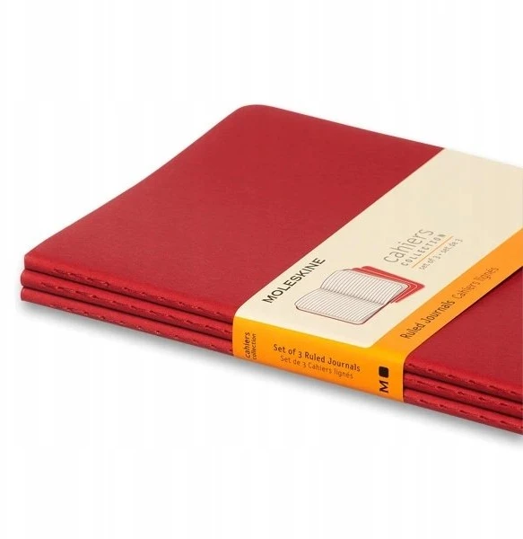 Moleskine 3 sąsiuvinių rinkinys MOLESKINE Cahier, L, 13x21cm, liniuotė, 80 lapų, spanguolių raudonumo