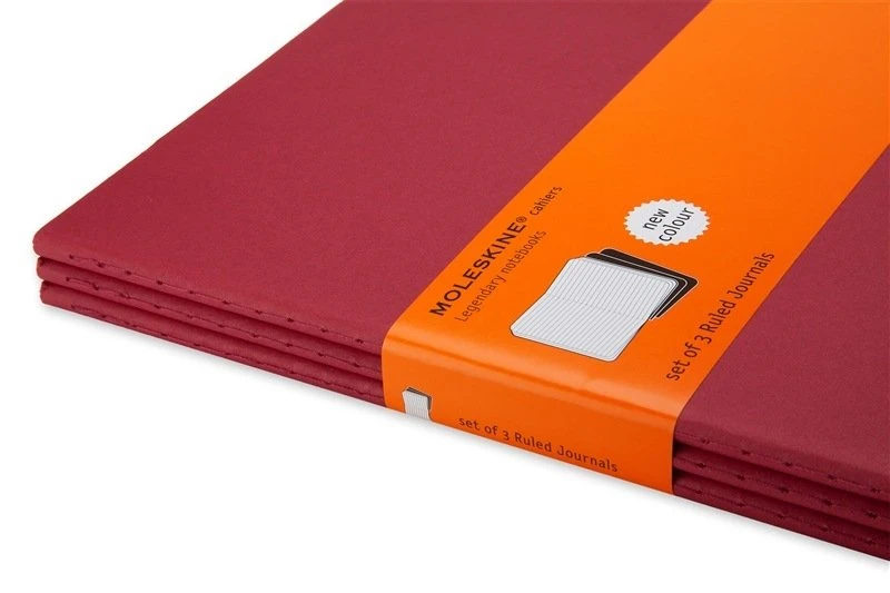 Moleskine 3 sąsiuvinių rinkinys MOLESKINE Cahier, XL, 19x25cm, liniuotė, 120 puslapių, spanguolių raudonumo