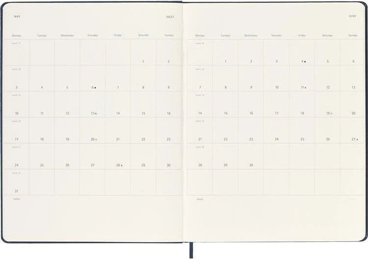 Moleskine Savaitinis kalendorius 2027, 12M, XL, 19x25cm, kieti viršeliai, safyro mėlyna (MS-9279639)