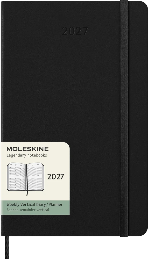 Moleskine savaitinis vertikalus kalendorius 2027, 12M, L, 13x21cm, kietu viršeliu, juodas (MS-9279752)