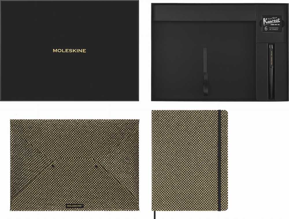 Moleskine Kolekcinis rinkinys MOLESKINE Shine, aplankalas + plunksnakotis Kaweco + bloknotas linijomis, metalo spalva auksinė