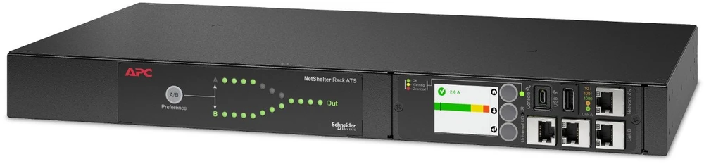 Šakotuvas APC NETSHELTER RACK AUTOMATIC TRANSFER SWITCH, 1U, 16A, 230V, 2 C20 IN, 8 C13, 1 C19 OUT, 50/60HZ