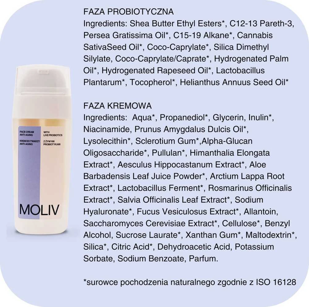MOLIV Anti-Aging veido kremas su gyvaisiais probiotikais 30ml
