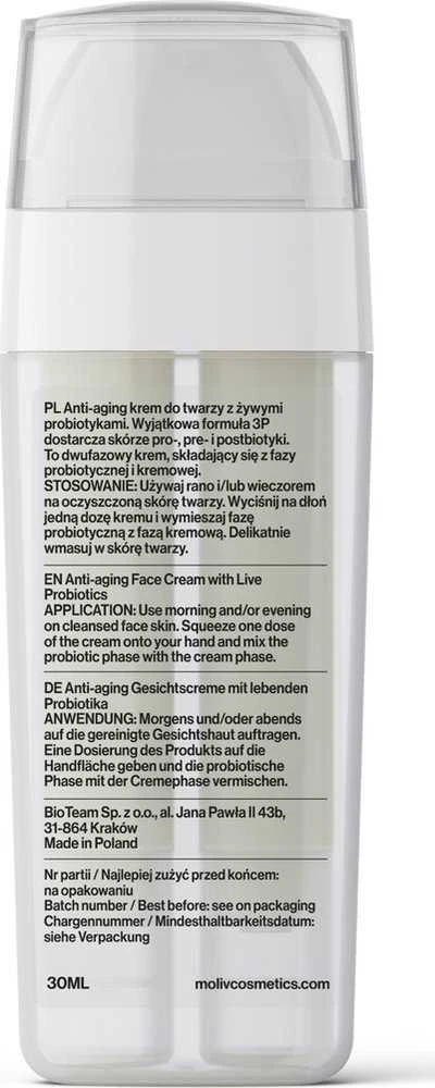 MOLIV Anti-Aging veido kremas su gyvaisiais probiotikais 30ml