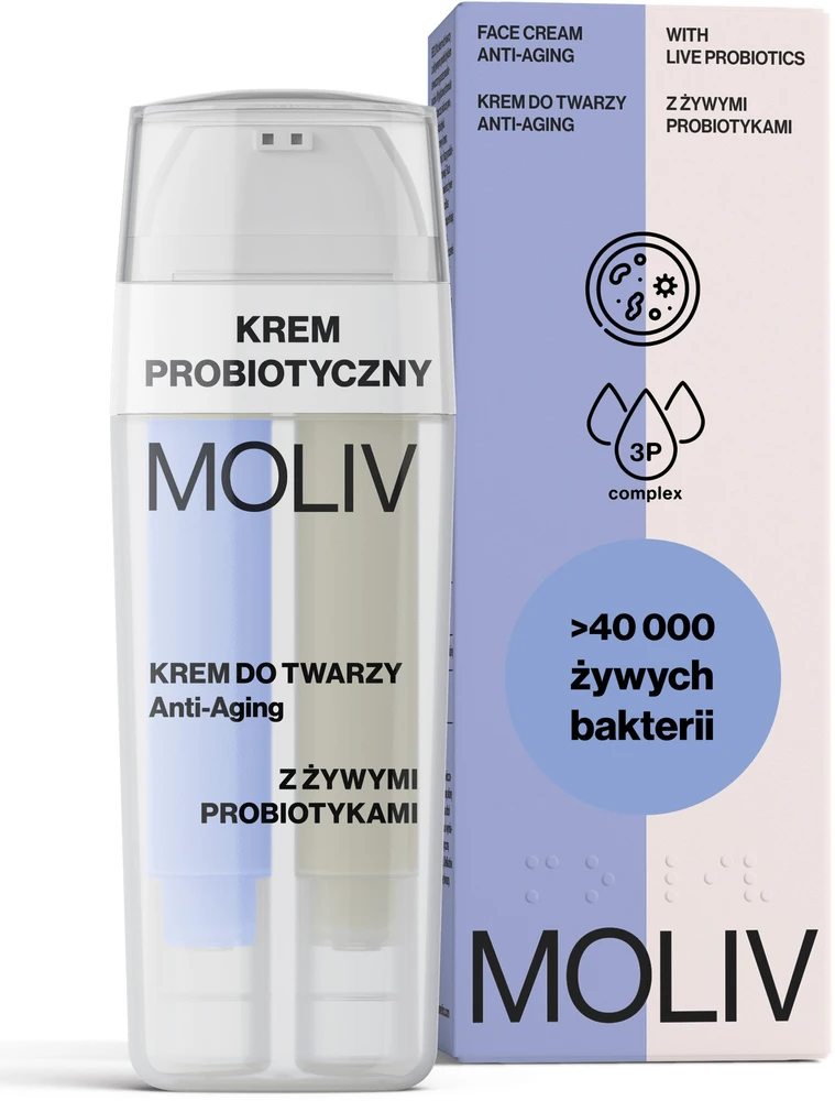 MOLIV Anti-Aging veido kremas su gyvaisiais probiotikais 30ml