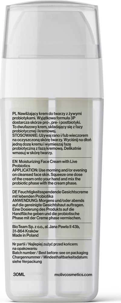 Moliv BE`LIV drėkinantis veido kremas su gyvais probiotikais 30ml