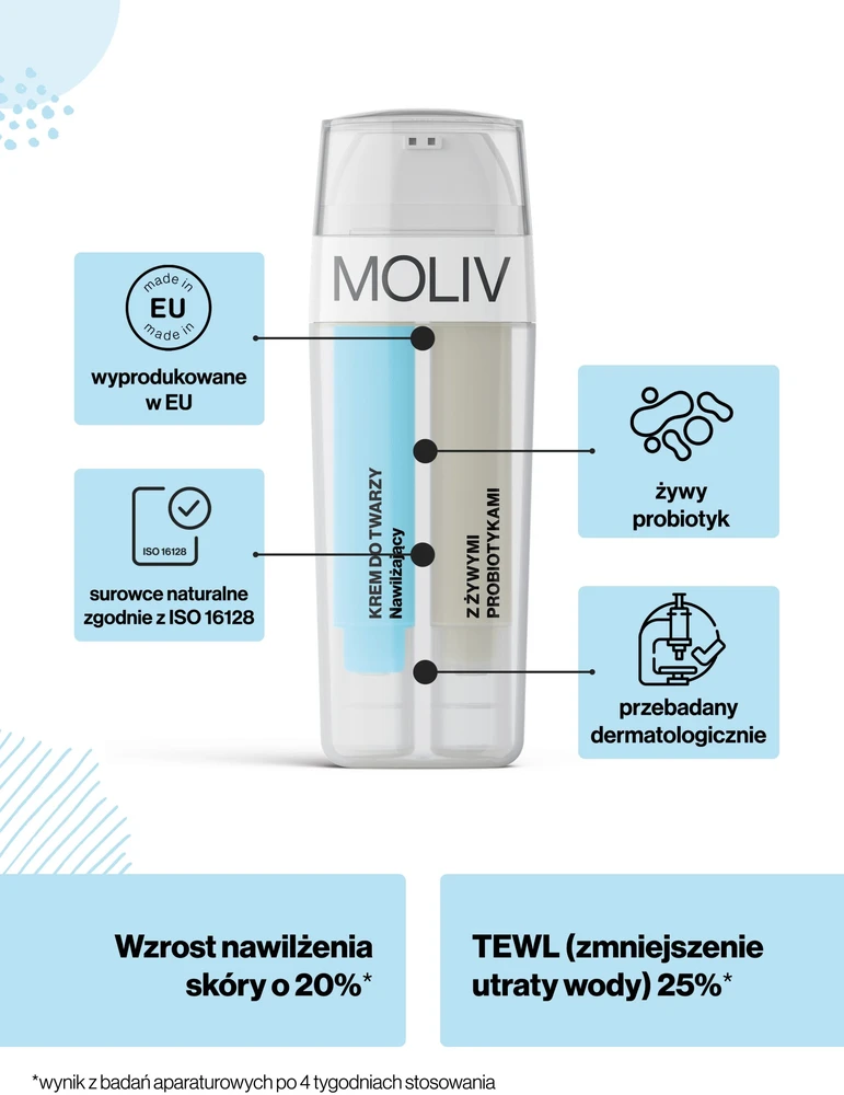 Moliv BE`LIV drėkinantis veido kremas su gyvais probiotikais 30ml