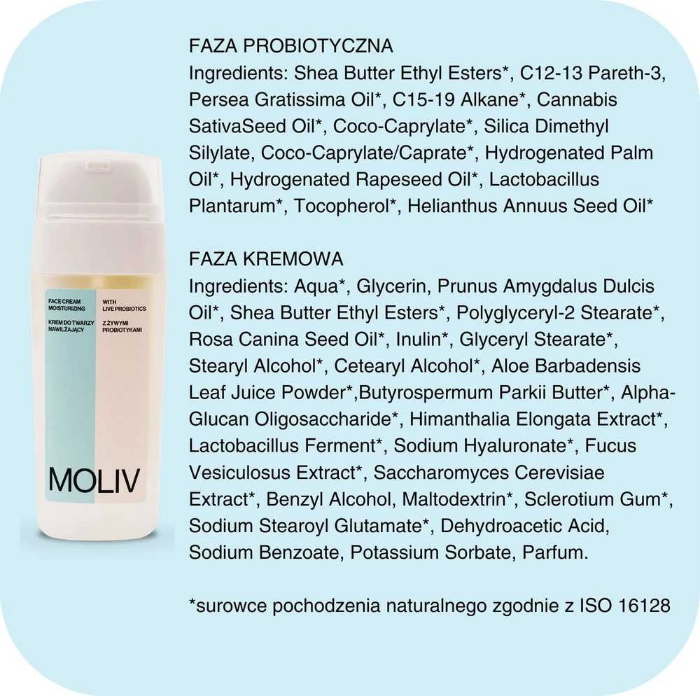 Moliv BE`LIV drėkinantis veido kremas su gyvais probiotikais 30ml