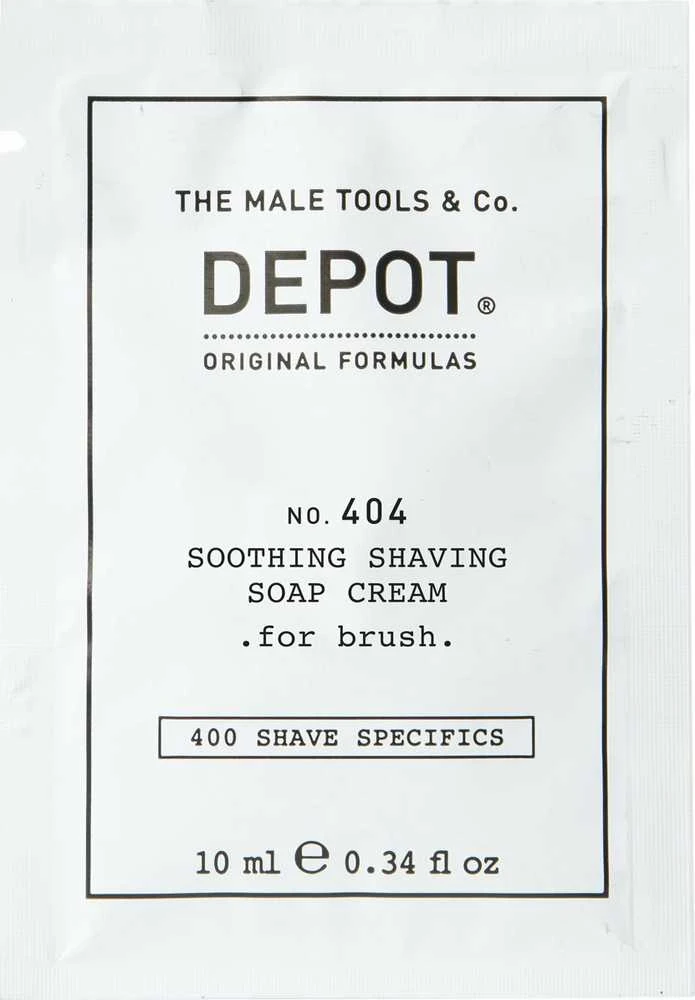 „Depot 400 Shave Specifications No. 404“ raminamasis skutimosi muilas su alantoinu „Kreminis“, 10 ml