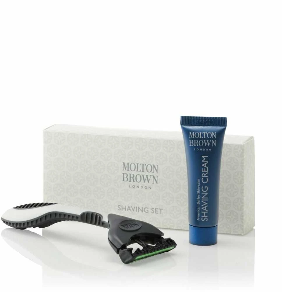 Skutimosi rinkinio prabangus kolekcijos rinkinys Molton Brown: Molton Brown, skutimosi skustuvas, 1 peiliukas + Molton Brown, skutimosi kreminis