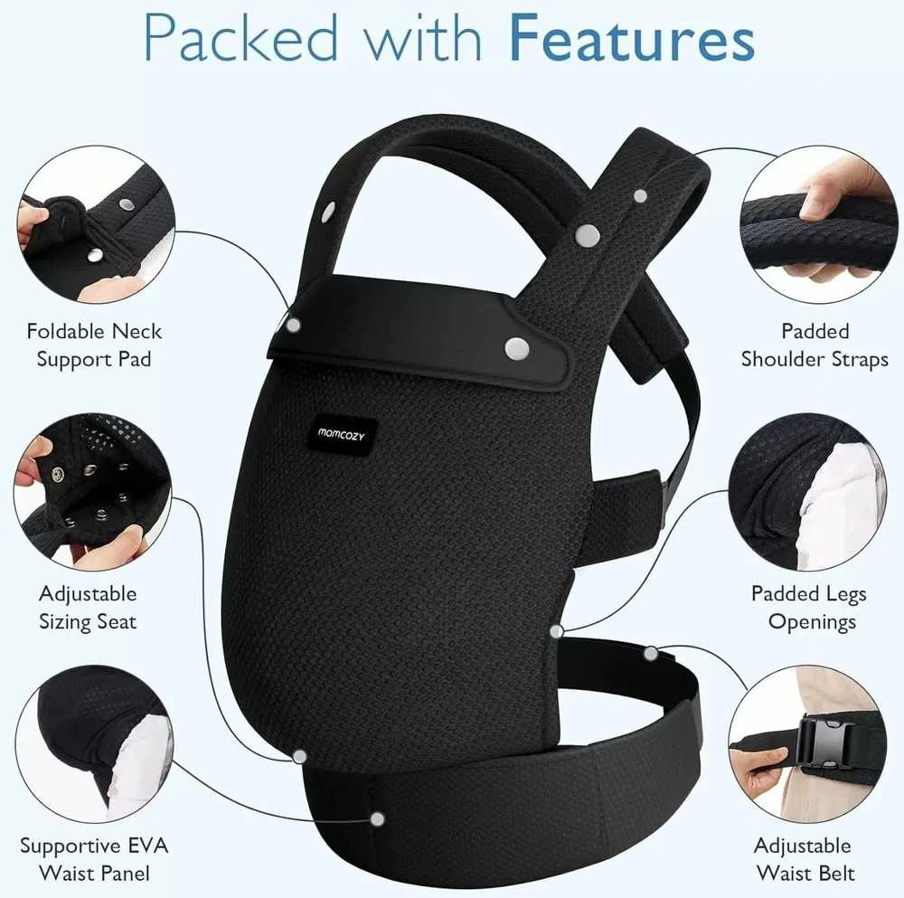 MOMCOZY ERGONOMINĖ KŪDIKIŲ NEŠIOKLĖ SU TINKLELIU, JUODA