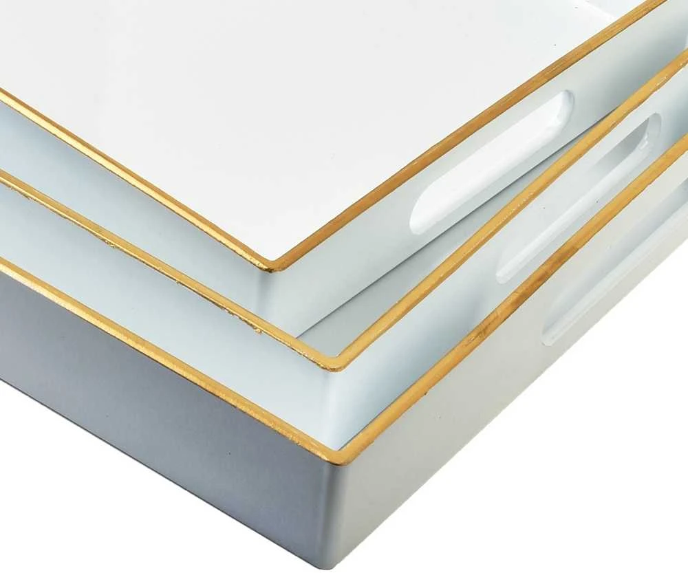 Mondex BLANCHE Baltas 3 dekoratyvinių padėklų rinkinys 40x30x4cm/35x25x3.5cm/30x20x3.5cm