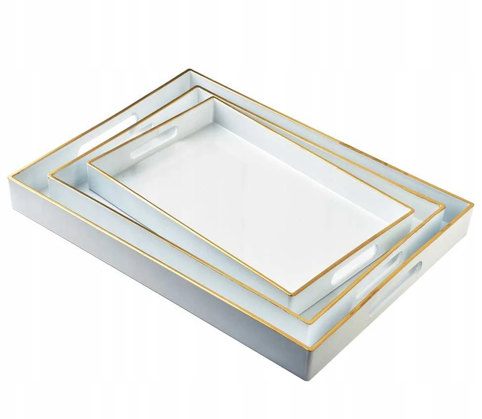 Mondex BLANCHE Baltas 3 dekoratyvinių padėklų rinkinys 40x30x4cm/35x25x3.5cm/30x20x3.5cm
