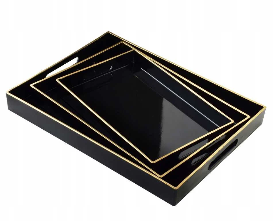 Mondex BLANCHE Juodas 3 dekoratyvinių padėklų rinkinys 40x30x4cm/35x25x3.5cm/30x20x3.5cm