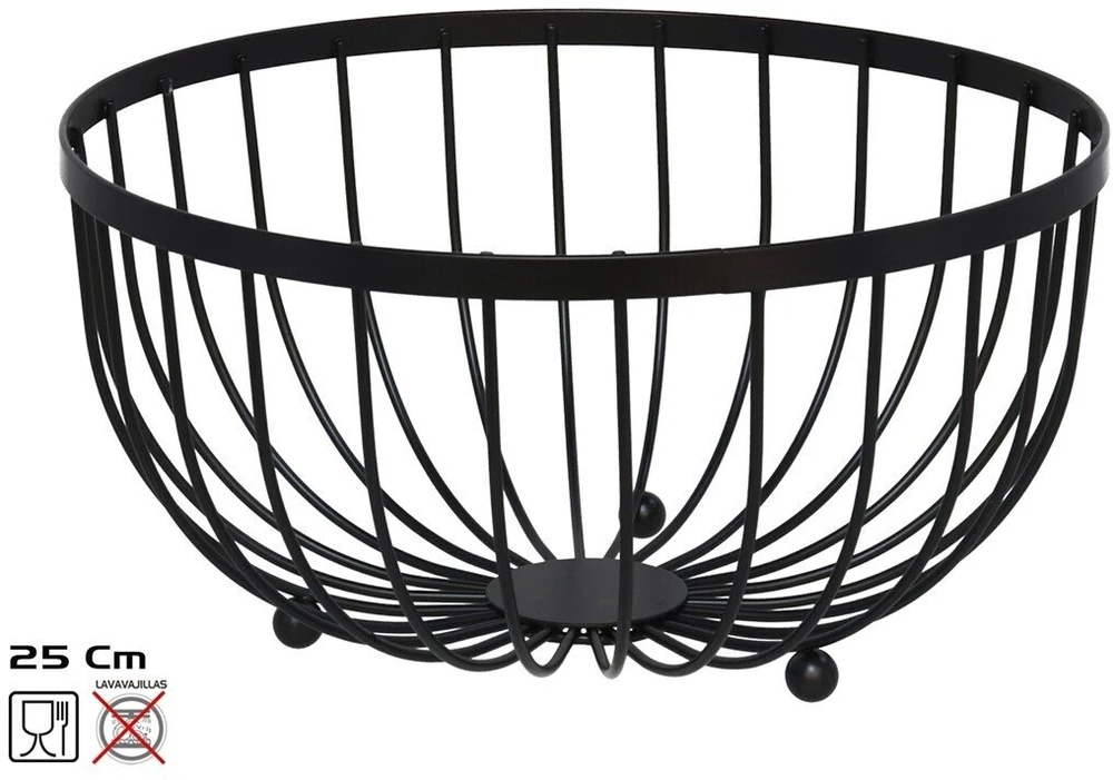 Juodas metalinis vaisių dubuo 25x25x13 cm, KITCHEN&GO
