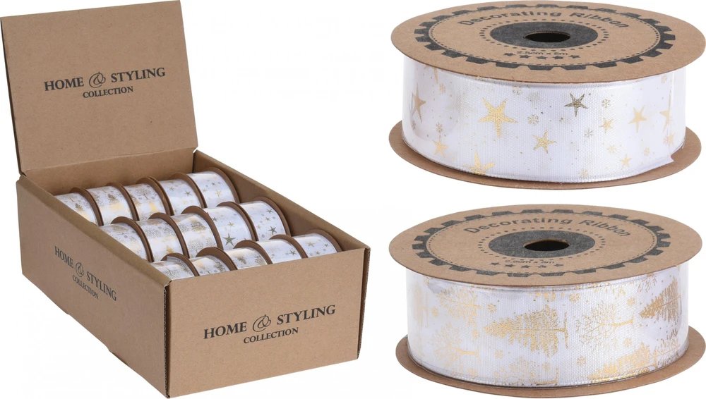 Home_Styling Dovanų juostelė, įvairių dizainų, medžiaginė, 5 m