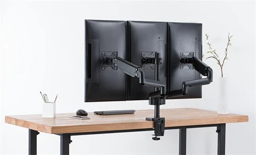 Monitoriaus laikiklis su dujine spyruokle DELTACO OFFICE aliuminis, pakeliamas, pasukamas, apsukamas, 17 "-27", 1,5-7kg, 75x75-100x100, juodas / ARM-0352