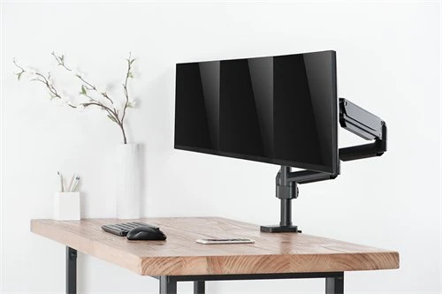 Monitoriaus laikiklis su dujine spyruokle DELTACO OFFICE aliuminis, pakeliamas, pasukamas, apsukamas, 17 "-27", 1,5-7kg, 75x75-100x100, juodas / ARM-0352