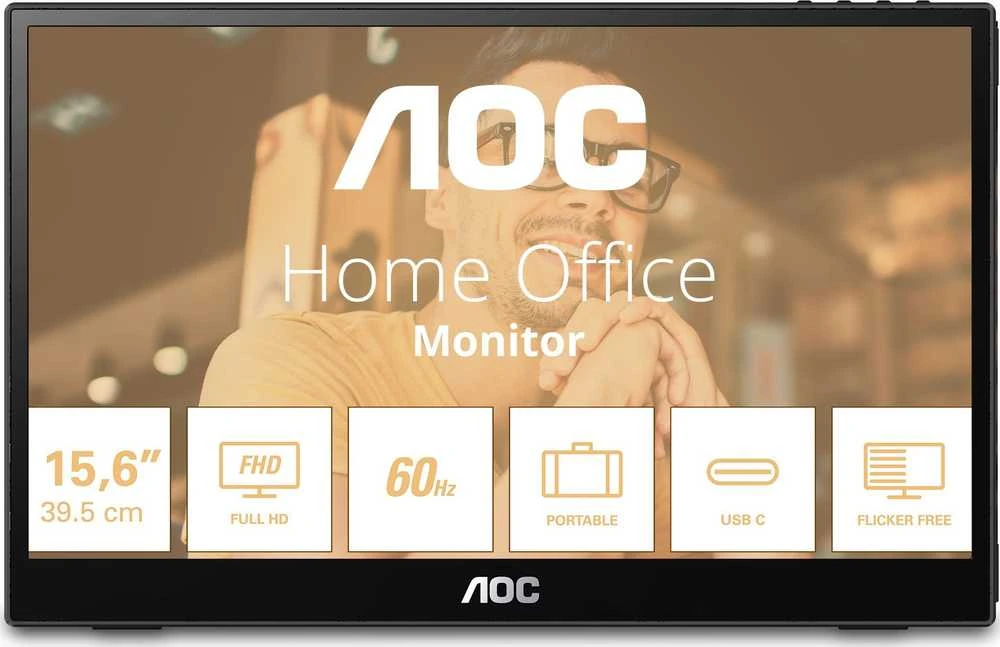 AOC 16T3EA 15.6" IPS 1920x1080 Monitorius 4ms 16.9 USB Juodas/Pilkas