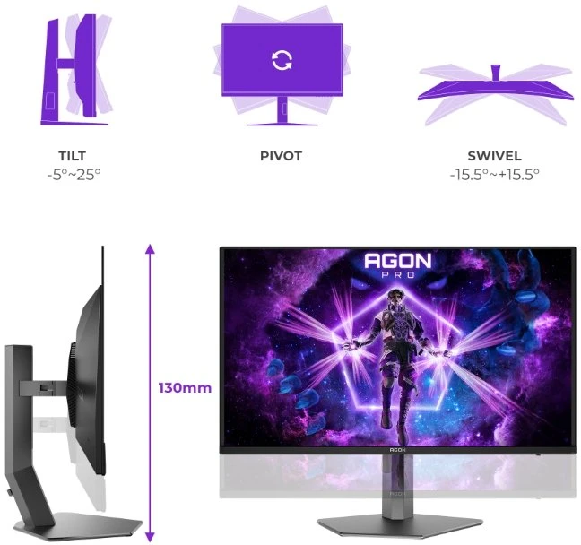 Monitorius AOC | AG326UZD2 | 32 " | QD-OLED | UHD | 16:9 | 240 Hz | 0.03 ms | 3840 x 2160 pikselių | 1000 cd/m² | HDMI jungtys quantity 1 | Juodas