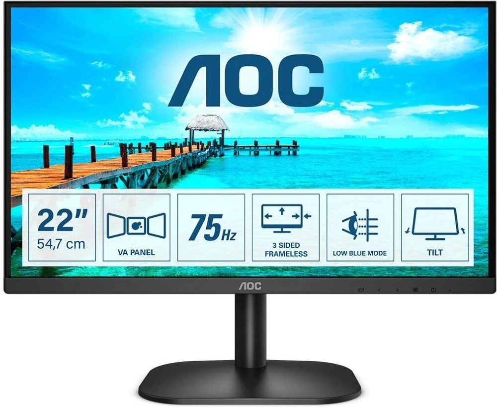AOC B2 22B2H monitorius komputerowy 54,6 cm (21.5") 1920 x 1080 px Full HD LED Juodas