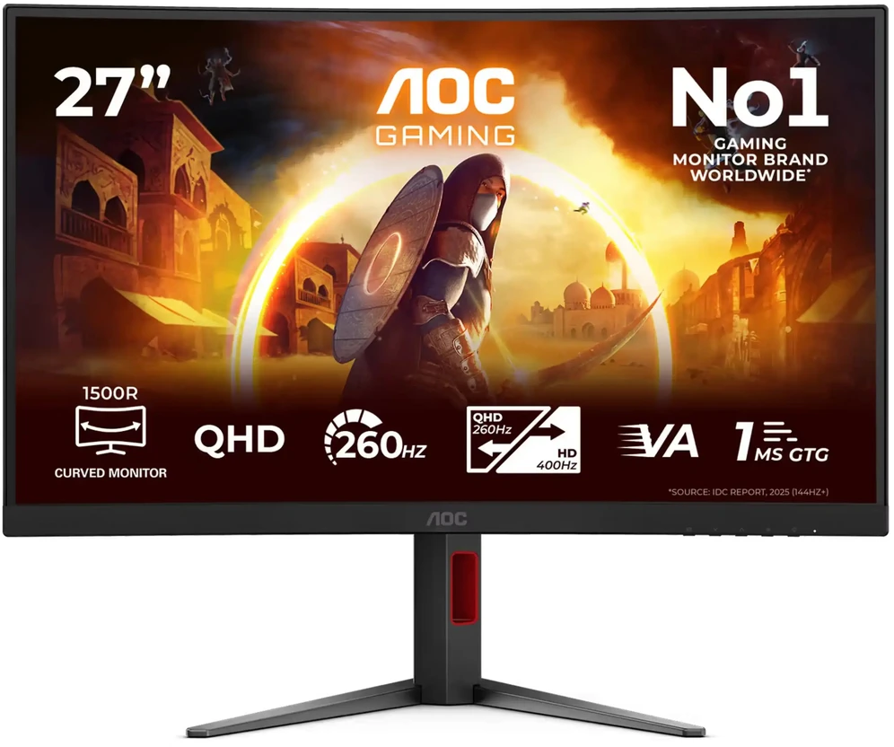 Monitorius AOC CQ27G4Z2 27 colių 16:9 Fast VA 260Hz OC, natūrali 240Hz 2560x1440 HAS 130mm HDMI x 2x 2.0 DP x 1x 1.4