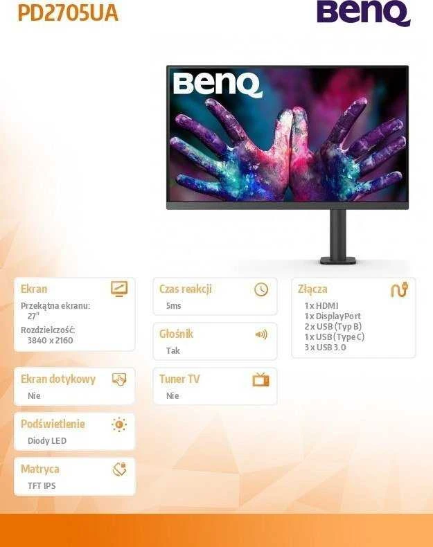 Monitorius BenQ PD2705UA 27 IPS HDR10 LCD Flicker free (Ekspozicinė prekė)