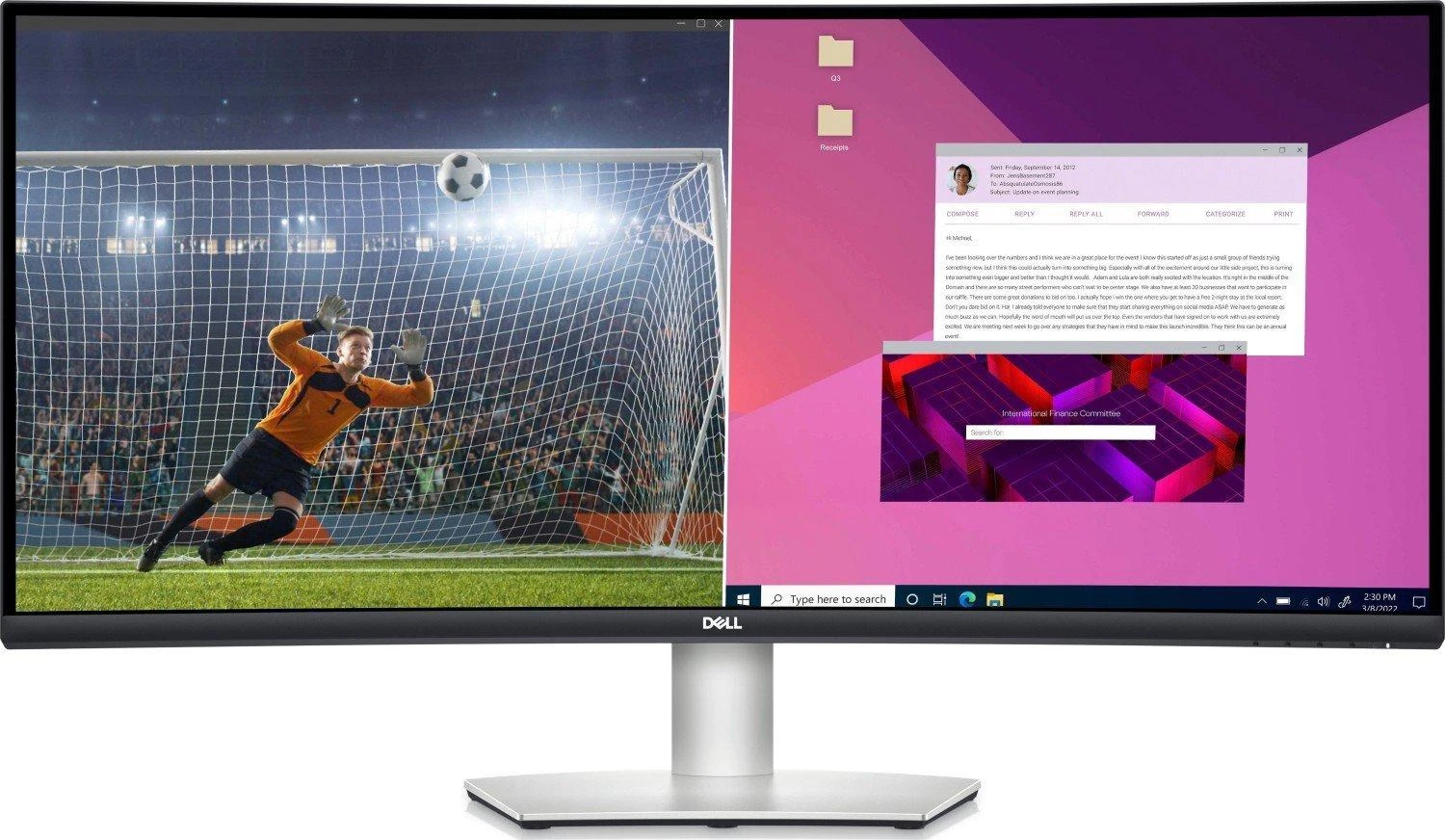 Monitorius Dell USB-C S3423DWC, 34Inch/Curved/ 3440 x 1440/ LED LCD/ VA/ 4ms/ 100Hz/300cd/m²,USB-C/ DP/ USB-A/HDMI, Audio Out, AMD FreeSync