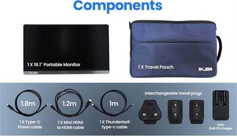 Monitorius Ekleer 16" Portable LCD Ekranas USB Type-C su Travel Pouch (EK16FCG)