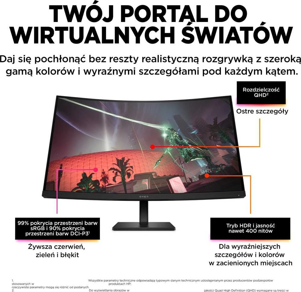 Hewlett Packard (HP) Monitorius - HP Omen 32c 2560 x 1440 Quad HD Juodas