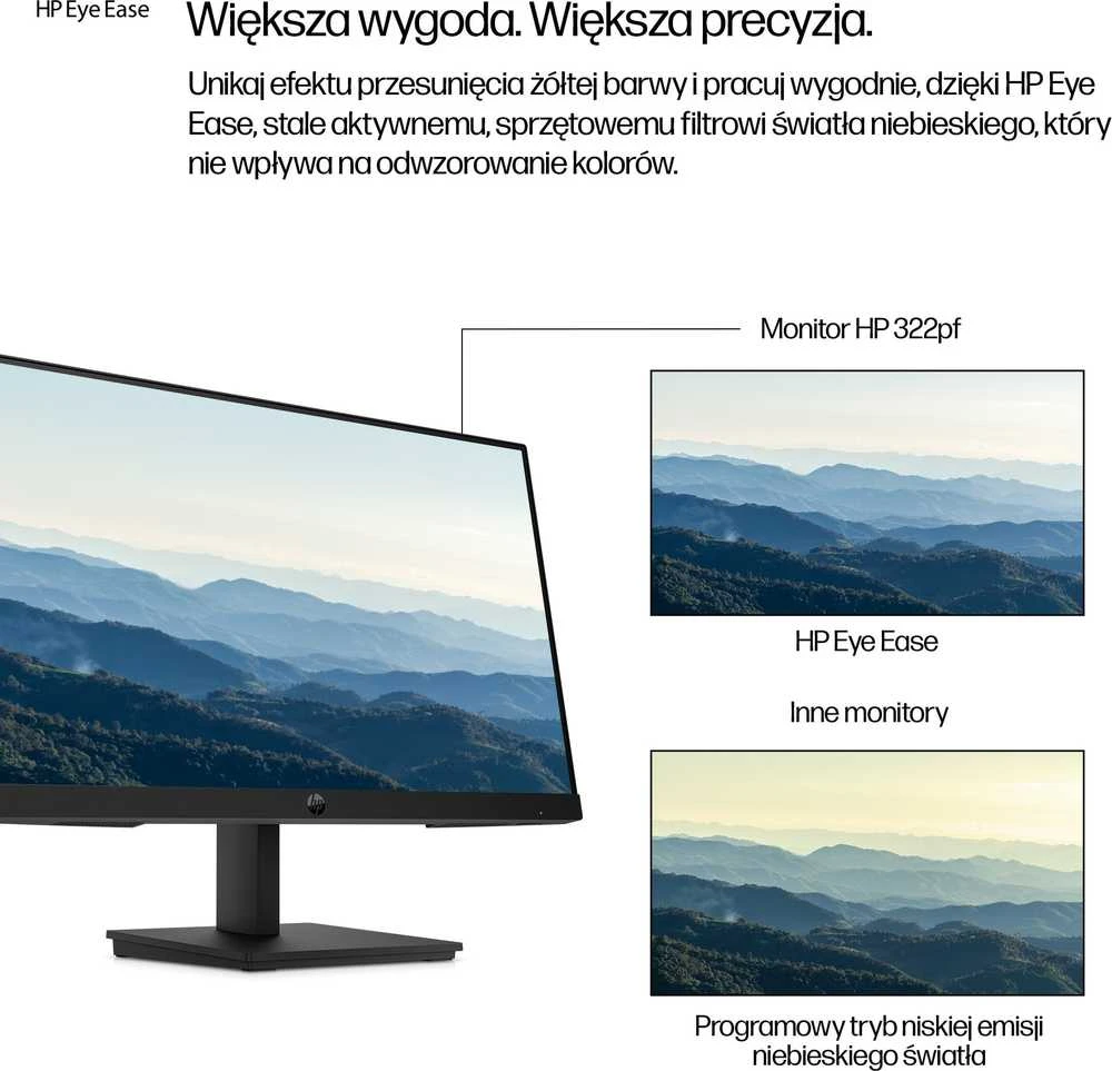 HP 322pf Series 3 Pro FHD monitorius - 21.5" 1920x1080 FHD 250-nit 100Hz AG, IPS, HDMI/VGA/DisplayPort, pakreipiamas, 3 metimai (pakeičia P22)